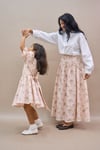 Vintage Pembe Çiçekli Dantelli Etek ve Kız Çocuk Elbise Anne-Kız Kombini