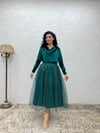 Yeşil Tüllü Simli Etek