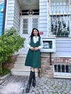 Zümrüt Yeşil Kaşe Kısa Jile Elbise