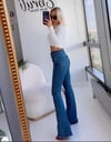 MAVİ TAŞLAMALI FLARE JEAN