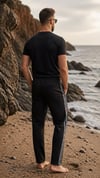 Zenro Erkek Relax Fit Rahat Kesim Pamuklu Beli Bağcıklı Fermuarlı Cep Yan Şeritli Siyah Eşofman altı 