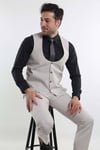 intersivinİntersivin Erkek Taş Rengi 6 Drop Slim Fit Yelekli Takım Elbise