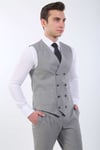 Slim Fit Yelekli Gri Takım Elbise