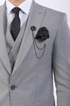 Slim Fit Yelekli Gri Takım Elbise