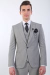 Slim Fit Yelekli Gri Takım Elbise
