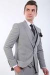 Slim Fit Yelekli Gri Takım Elbise