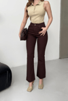 Paça Kesik Mom Fit Pantolon Kahve