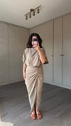 DRAPE DETAY KETEN ELBISE