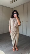 DRAPE DETAY KETEN ELBISE