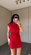KIRMZI STREÇ DRAPE ELBİSE