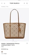 TORY PERRY T MONOGRAM TRIPLE-COMPARTMENT TOTE