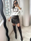 Acı Kahve Saçaklı Zımbalı Mini Deri Etek( 1 beden büyüğü önerilir) 