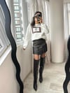 Acı Kahve Saçaklı Zımbalı Mini Deri Etek( 1 beden büyüğü önerilir) 