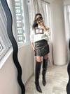 Acı Kahve Saçaklı Zımbalı Mini Deri Etek( 1 beden büyüğü önerilir) 
