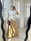 Bej Beli Lastikli Maxi Kloş Etek