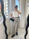 Bej Triko Detaylı Saten Bluz
