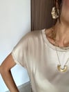 Bej Triko Detaylı Saten Bluz