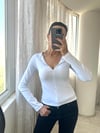 Beyaz Fermuar Detaylı Penye Bluz