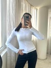 Beyaz Fermuar Detaylı Penye Bluz
