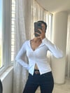 Beyaz Fermuar Detaylı Penye Bluz