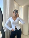 Beyaz Fermuar Detaylı Penye Bluz