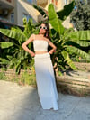 Beyaz Gofre Crop Bluz Etek Takım