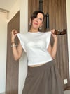 Beyaz Omuzları Taşlı Penye Bluz