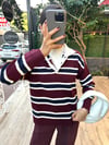 Bordo Lacivert Çizgili Polo Yaka Kazak
