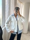 Ekru Kontrast Dikişli Vatkalı Gabardin Ceket