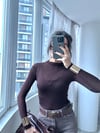 Kahverengi Dik Yaka Transparan Bluz