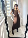 Kahverengi Toka Detaylı Kemerli Midi Elbise