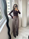 Kahverengi Yıkamalı Straight Paçası Kesik Jean