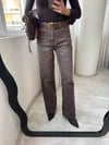 Kahverengi Yıkamalı Straight Paçası Kesik Jean