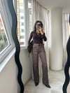 Kahverengi Yıkamalı Straight Paçası Kesik Jean