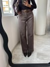 Kahverengi Yıkamalı Straight Paçası Kesik Jean