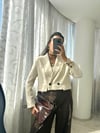 Krem Vatkalı Crop Blazer Ceket