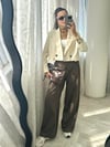 Krem Vatkalı Crop Blazer Ceket