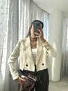 Krem Vatkalı Crop Blazer Ceket