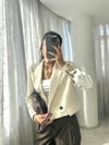 Krem Vatkalı Crop Blazer Ceket