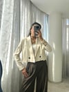 Krem Vatkalı Crop Blazer Ceket