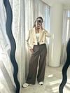Krem Vatkalı Crop Blazer Ceket
