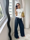 Lacivert Gold Zımbalı Jean Pantoloı