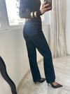 Lacivert Kemerli Dikiş Detaylı Denim Jean