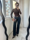 Lacivert Kemerli Dikiş Detaylı Denim Jean