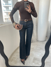 Lacivert Kemerli Dikiş Detaylı Denim Jean
