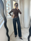 Lacivert Kemerli Dikiş Detaylı Denim Jean