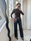 Lacivert Kemerli Dikiş Detaylı Denim Jean