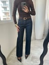 Lacivert Kemerli Dikiş Detaylı Denim Jean