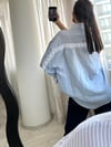 Mavi Çizgili Dantel Detaylı Oversize Gömlek