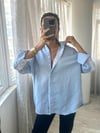 Mavi Çizgili Dantel Detaylı Oversize Gömlek